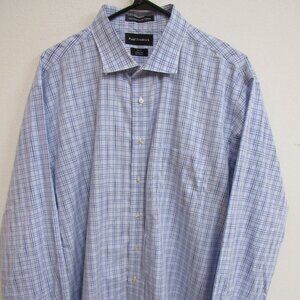 Paul Fredrick Classic Fit Blue Plaid Long Sleeve Button-Up Shirt 18/37